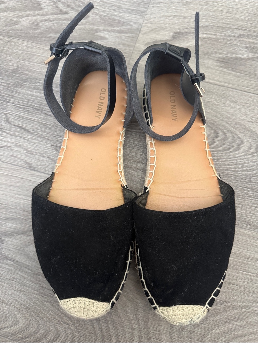 Old Navy Black Espadrille Ankle-Strap Flats with Woven Toe